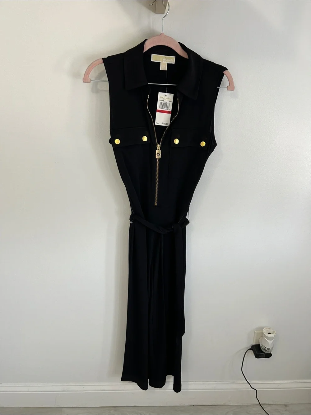 Michael Kors Black Gold Sleeveless Crop Jumpsuit